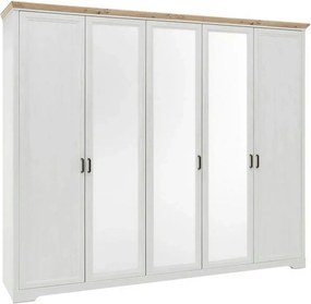 Dulap JASMIN, alb/stejar artisan, PAL, cu 5 usi, 264x64x220 cm