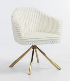 HR832 BAZĂ STEA Scaun Alb Teddy Cord cu Bază Aurie