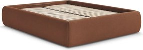 Pat matrimonial portocaliu tapițat cu spațiu de depozitare/fără tăblie cu somieră 180x200 cm Inera – Bobochic Paris