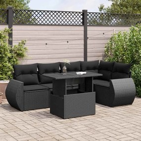 3326636 vidaXL Set mobilier de grădină cu perne, 6 piese, negru, poliratan