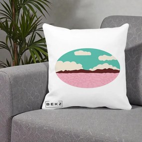 Perna Decorativa Peisaj Desert Oval Pastel, 40x40 cm, Alba Mata, Husa Detasabila, Perna Inclusa, BEKZ®