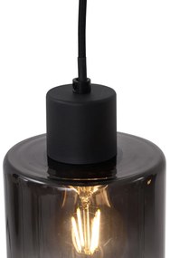 Lampă modernă pandantiv neagră cu sticlă fumuriu 4 lumini - Dame