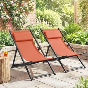 Outsunny Set de 2 șezlonguri, șezlong pliabil cu tetieră din textilene reglabil 60 x 100 x 85 cm, roșu cărămiziu | Aosom Romania