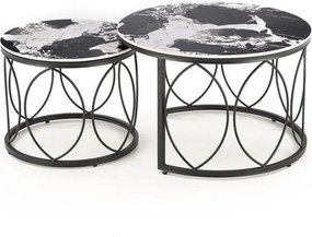 Set 2 masute ALEXANDRA, negru, ceramica/metal, 70x47/50x41 cm