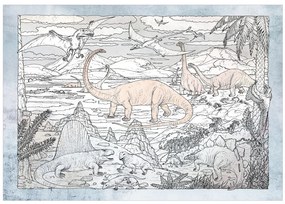 Fototapet - Lumea Jurasică - dinozauri desenați manual în culori pastelate