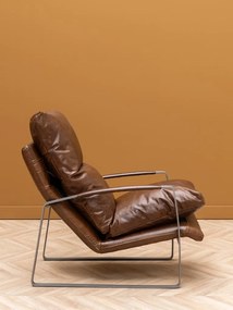 Fotoliu maro din piele naturala full grain cu cadru din metal, „Homy”