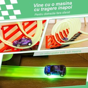 HOMCOM Pista de Curse pentru Copii cu Efecte Luminoase și Mașinuță Inclusă, Jucărie Educativă Verde și Roșu pentru 3-6 Ani | Aosom Romania