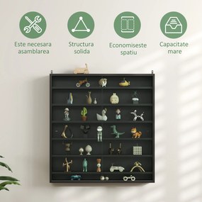 HOMCOM Dulap Tip Vitrină de Expoziție cu Rafturi Reglabile, Montată pe Perete, Negru | Aosom Romania
