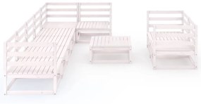Set mobilier de gradina, 9 piese, alb, lemn masiv de pin Alb, 1, nu