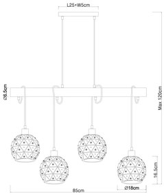 Globo 54029-4H - Candelabru suspendat pe cablu JODIE 4xE27/40W/230V bej/negru