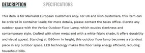 Lampadar solar/Lampa de podea exterior IP44 Venice