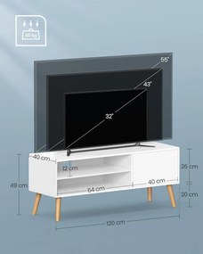 Comoda TV, 120 x 40 x 49 cm, PAL melaminat, alb, Vasagle