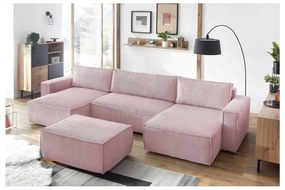 Taburet roz deschis cu tapițerie din catifea reiată Nihad – Bobochic Paris