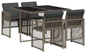 3210716 vidaXL Set mobilier de grădină cu perne, 5 piese, gri, poliratan