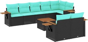 vidaXL Set mobilier de grădină cu perne, 9 piese, negru, poliratan