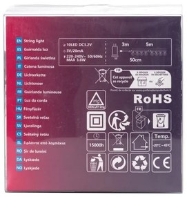 Aigostar - Ghirlandă LED decorativă pentru exterior, 10 LED, 8 m, IP44, alb rece