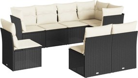 vidaXL Set mobilier de grădină cu perne, 8 piese, negru, poliratan