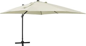vidaXL Umbrelă în consolă cu stâlp și LED-uri, nisipiu, 300 cm
