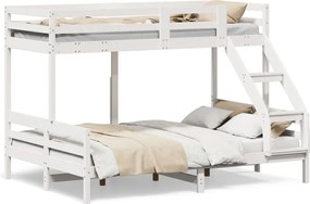 vidaXL Pat supraetajat, 90x200/140x200 cm, alb, lemn masiv de pin