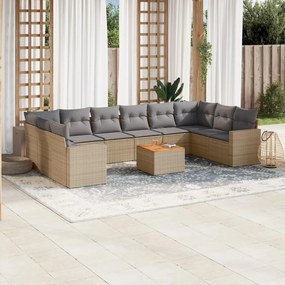 vidaXL Set canapele de grădină, 11 piese, cu perne, bej, poliratan