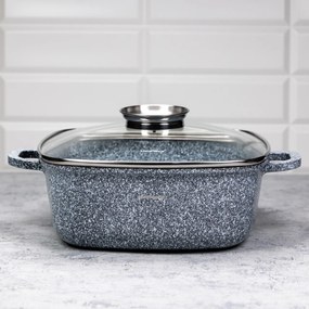 Oală pătrată cu capac 28x28 cm, 6.5L – Klausberg KB 7532, strat marmură antiaderent, gri, compatibilă cu inducție și plite clasice