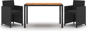 vidaXL Set de masă pentru grădină cu perne, 3 piese, negru, poliratan