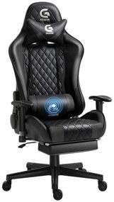Scaun gaming cu masaj in perna lombara, suport picioare, funcție sezlong, SIG 5020, Negru,