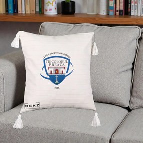 Perna Personalizata CSO Tricolorul Breaza 1951, 40x40 cm, Bej cu Franjuri, Husa Detasabila, Perna Inclusa, BEKZ®