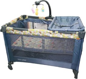 Patut Pliant, Tarc copii Baby Care™ NEST, Pliabil pe 2 Niveluri cu muzica si Masa infasat, Jucarie Carusel cu jucarii din plus, geanta transport, Gri