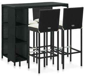 vidaXL Set mobilier bar de grădină cu perne, 5 piese, negru, poliratan