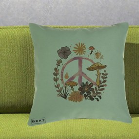 Perna Decorativa Peace Ciuperci Boho, 40x40 cm, Verde, Husa Detasabila, Perna Inclusa, BEKZ®