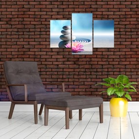 Tablou cu nisip, crin și pietrele spa (90x60 cm)