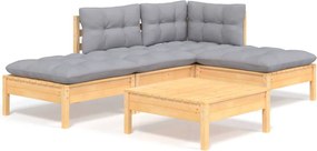 vidaXL Set mobilier grădină cu perne gri, 5 piese, lemn masiv de pin