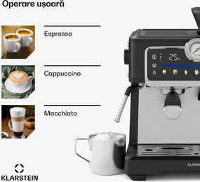 Klarstein Aparat de cafea GrandPresso Touch, 20 bar, râșniță integrată, indicator de presiune, spumă de lapte
