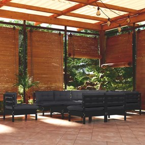3096765 vidaXL Set mobilier grădină cu perne, 11 piese, negru, lemn masiv pin