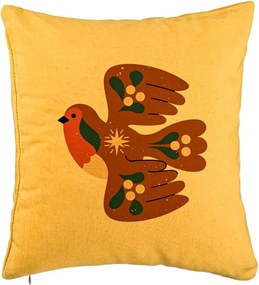 Perna Decorativa, Model Pasare, 40x40 cm, Galben, Husa Detasabila, Perna Inclusa, BEKZ®