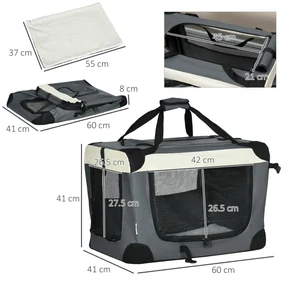 Transportor pliabil pentru animale de companie PawHut, 60cm, gri | AOSOM RO