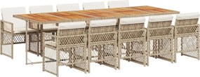vidaXL Set mobilier de grădină cu perne, 11 piese, bej, poliratan