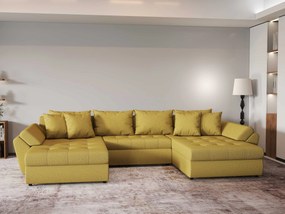 Colțar extensibil dumonde cu ladă de depozitare si sezut confortabil din spuma high-density, Loana U Enjoy Melon 355x185 cm