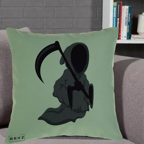 Perna Decorativa Moartea cu Coasa Grim Reaper Halloween, 40x40 cm, Verde, Husa Detasabila, Perna Inclusa, BEKZ®