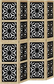 vidaXL Paravan de cameră, 4 panouri, maro/negru, lemn masiv paulownia