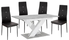 Maasix SWTG High Gloss White - Set de sufragerie din beton pentru 4 persoane cu scaune negre Elvira