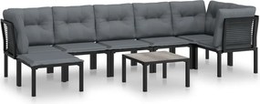 vidaXL Set șezlonguri de grădină, 8 piese, negru și gri, poliratan