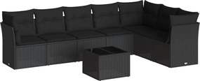 vidaXL Set mobilier de grădină cu perne, 8 piese, negru, poliratan