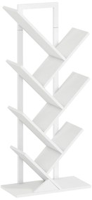 HOMCOM Bibliotecă în Formă de Copac cu 7 Rafturi și Sistem Antivoltaj pentru Sufragerie Dormitor 50x24x109 cm Alb | Aosom Romania