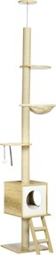 PawHut copac pentru pisici, până la tavăn, cușcă pentru pisici, două platforme, hamac, sistem anti-răsturnare, Maro deschis+Bej, 40 x 40 x 260 cm | Aosom Romania