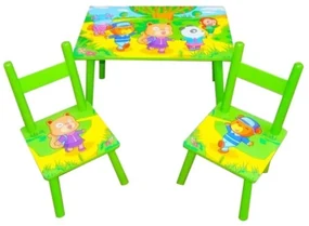 Masuta copii din MDF cu doua scaune Novokids™ My first table, dimensiuni 59X39X40, suprafata lucioasa, Verde