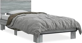 vidaXL Cadru de pat, gri sonoma, 75x190 cm, lemn prelucrat și metal