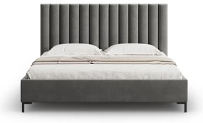 Pat matrimonial gri tapițat cu spațiu de depozitare și somieră 180x200 cm Casey – Mazzini Beds