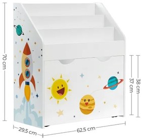 Bibliotecă pentru copii ANET albă cu sertar